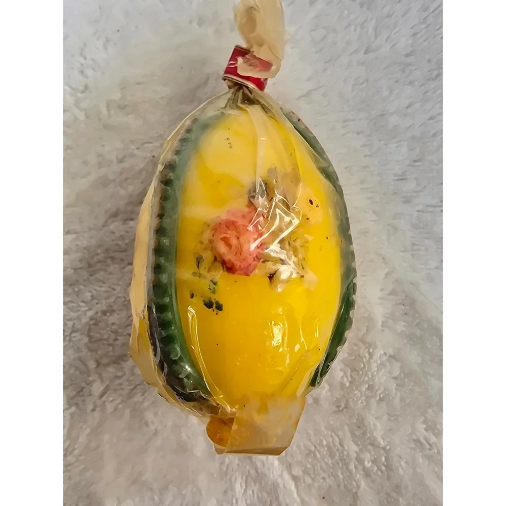 Vintage Handarbeit Floral Egg Candle Made in Western Germany Yellow Wax Decor